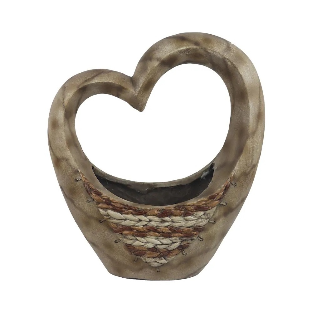 Keramické obaly - Obal srdce stojící s pleteninou magnesium hnědé 41cm
