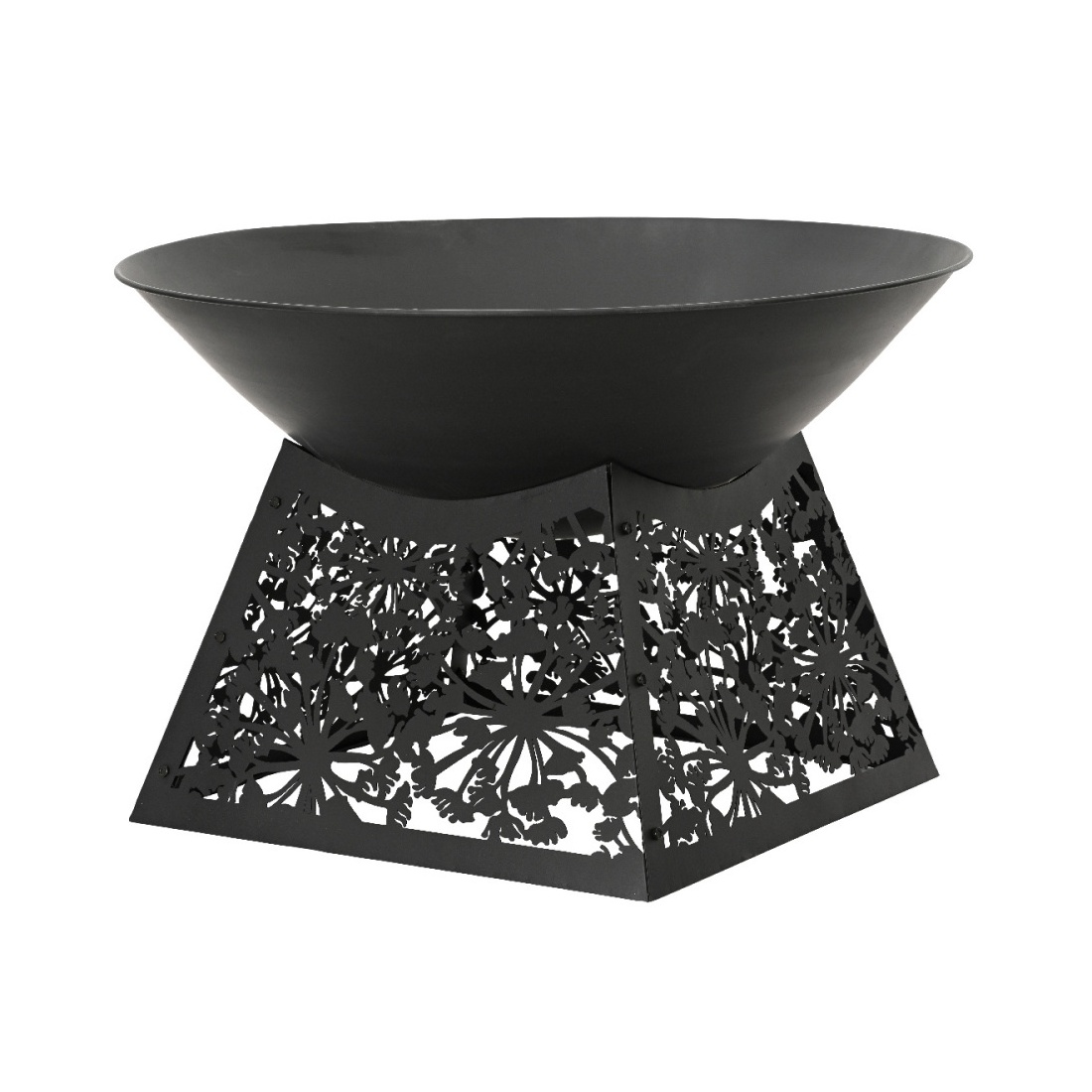 Doplňky do zahrady - Ohniště kovové kulaté na podstavci s květy černé 75cm