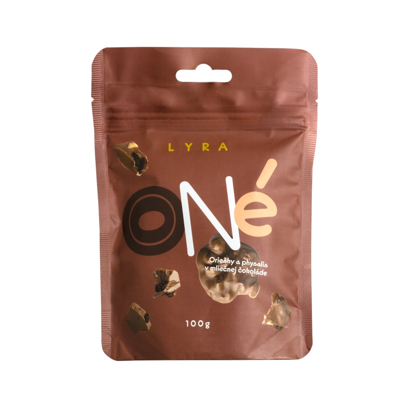 Čokoládové pochoutky - Oné LYRA lískové ořechy a Physalis v mléčné čokoládě 100g