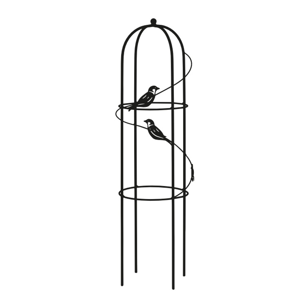 Tvarované 3D opory - Opora/obelisk VIENNE kulatá s ptáčky kovová 90cm