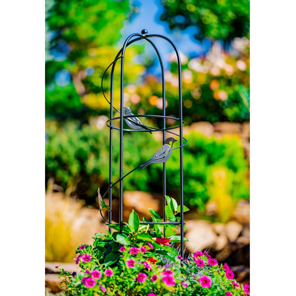 Opora/obelisk VIENNE kulatá s ptáčky kovová 90cm-0