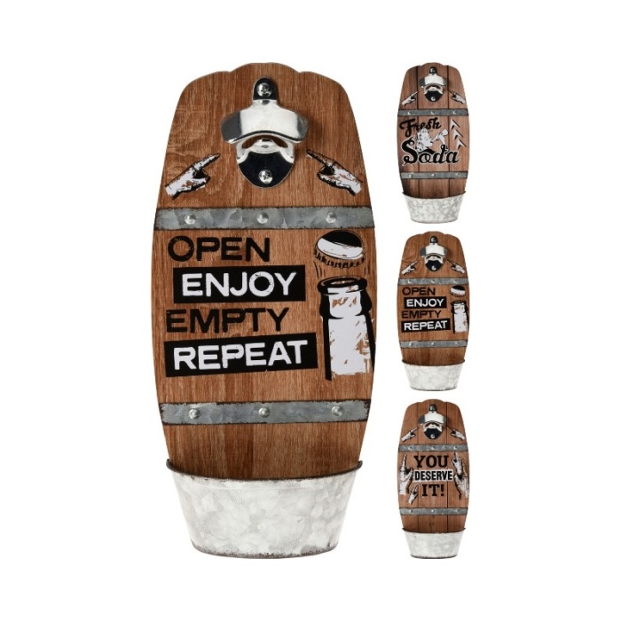 Hobby dílna - Otvírák na lahve na zeď dřevo/kov mix 32cm