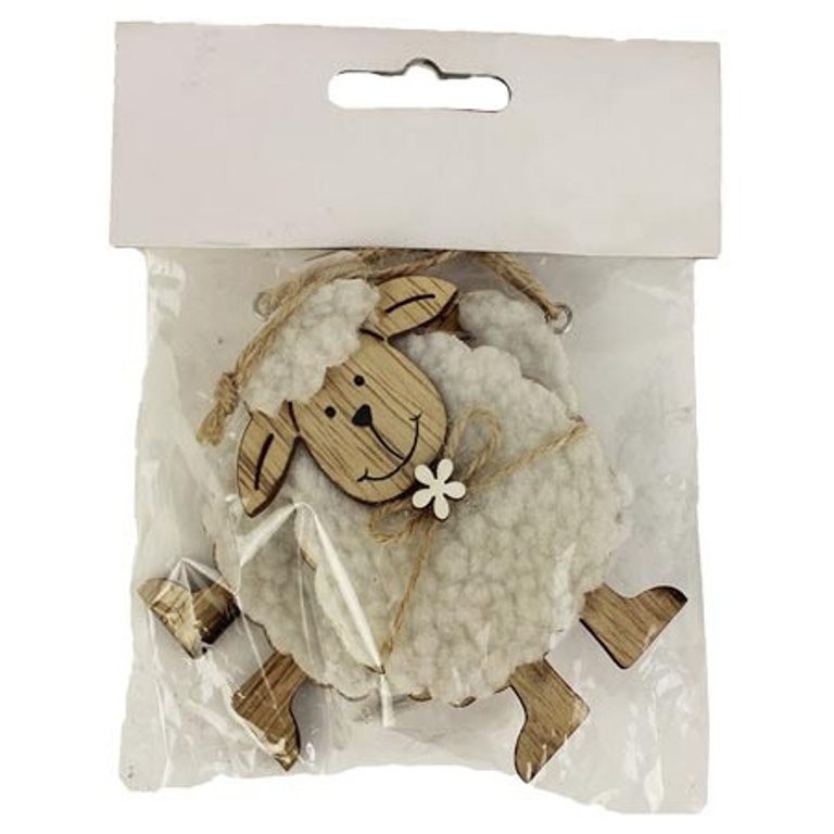 Velikonoce - Ovce dřevo a plyš 2 ks 9 cm bílá