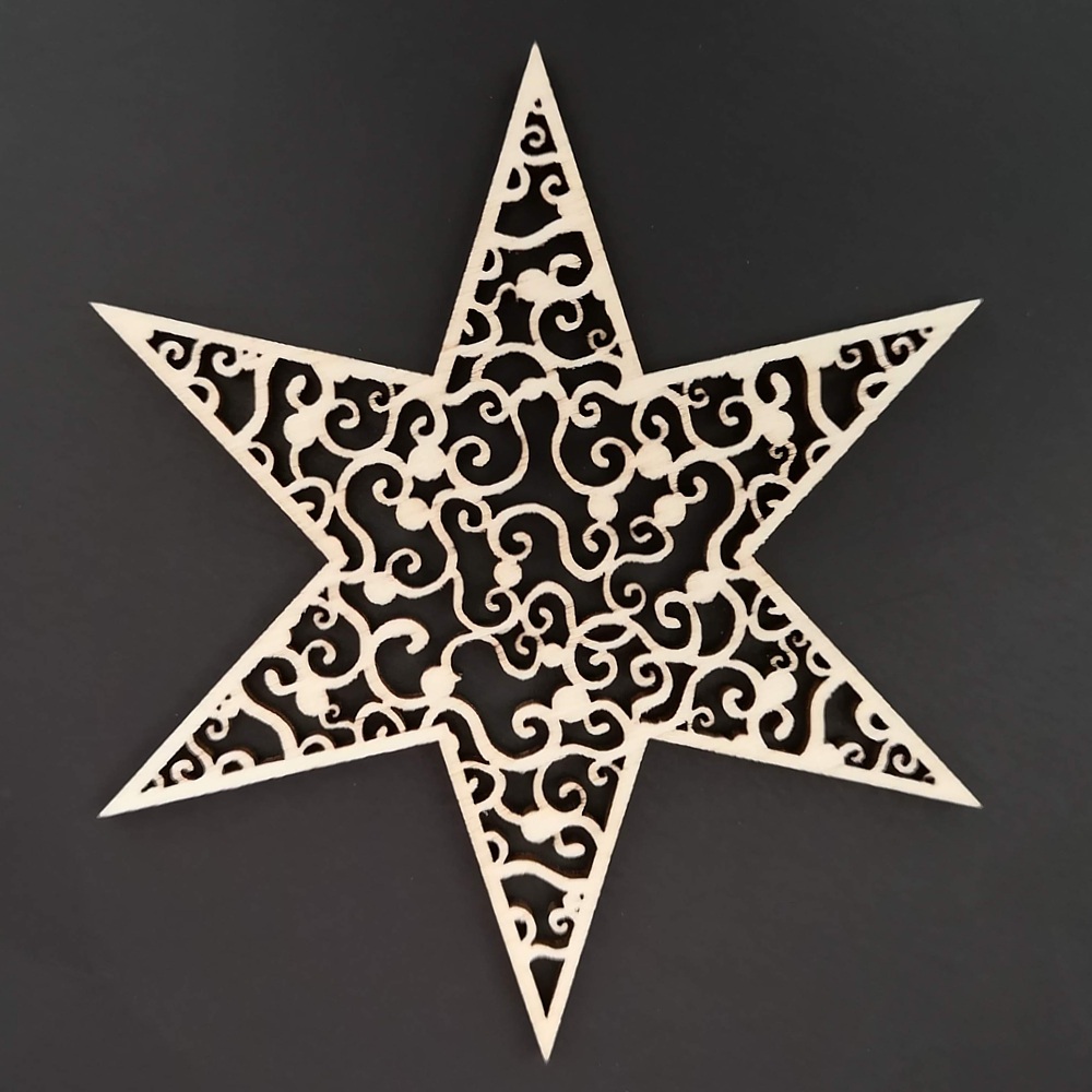 Dřevěné ozdoby - Ozdoba dřevěná hvězda s ornamenty 9cm