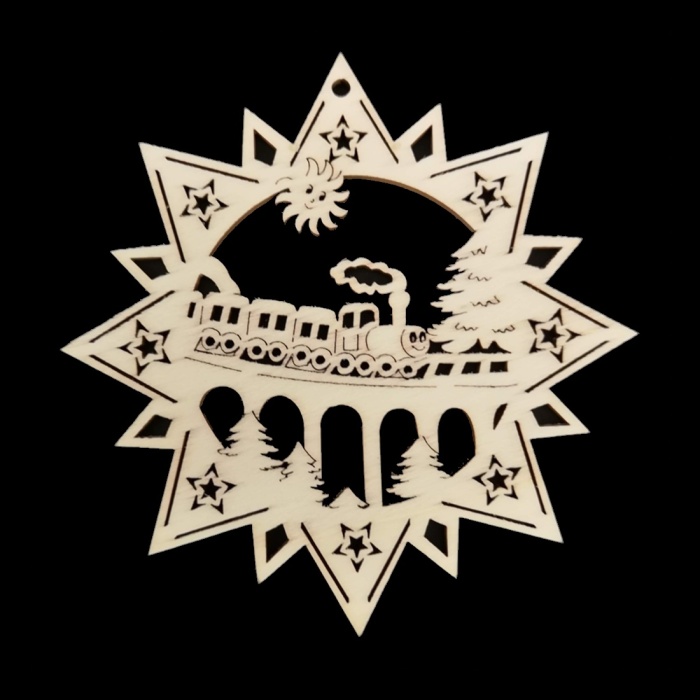 Dřevěné ozdoby - Ozdoba dřevěná hvězda s vlakem 9cm