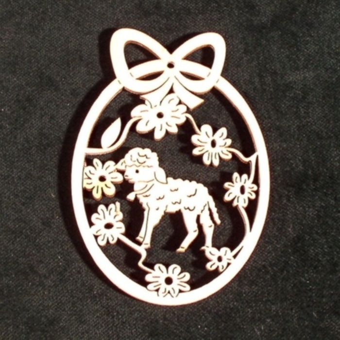 Velikonoce - Ozdoba dřevěné vejce s ovcí přírodní 9cm