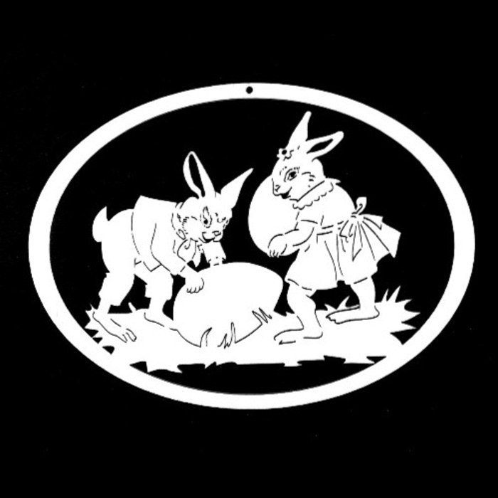 Velikonoce - Ozdoba dřevění zající s vejci v oválu přírodní 21cm