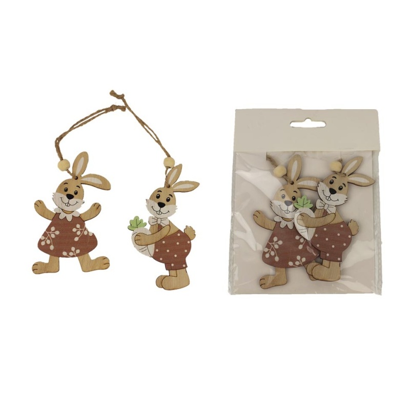 Velikonoční ozdoby - Ozdoba dřevěný zajíc chlapec/dívka, 4ks