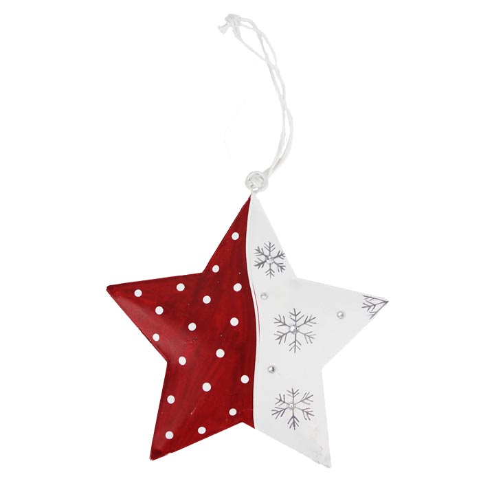 Ozdoba hvězda dekor kovová bílo-červená 13cm