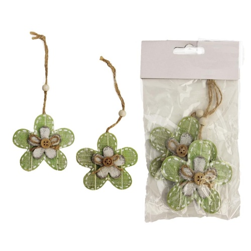 Přízdoby - Ozdoba květ 2ks dřevo zelená 7cm