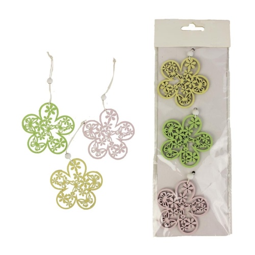 Přízdoby - Ozdoba květ 3ks dřevo mix 6,5cm