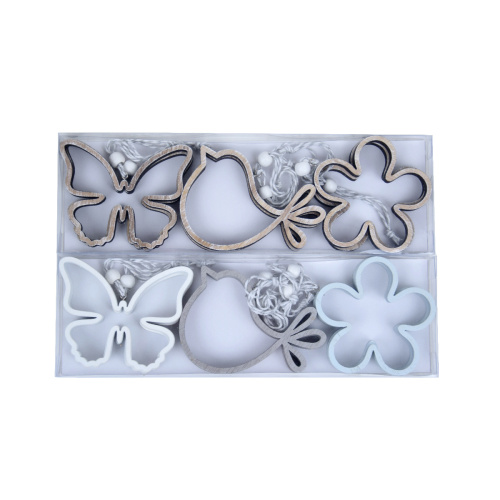 Ozdoba květ, motýl a pták, dřevěná 6ks