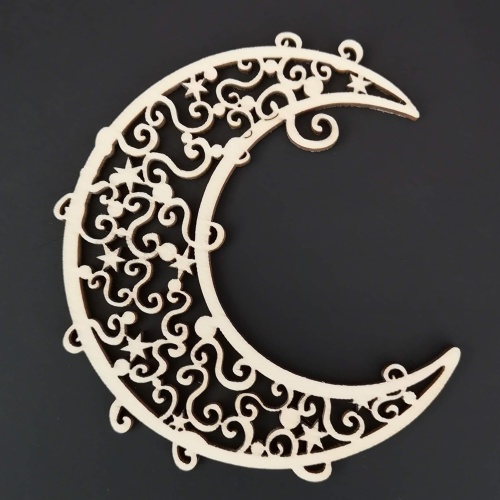 Ozdoba měsíc dekor ornamenty dřevěný přírodní 8cm