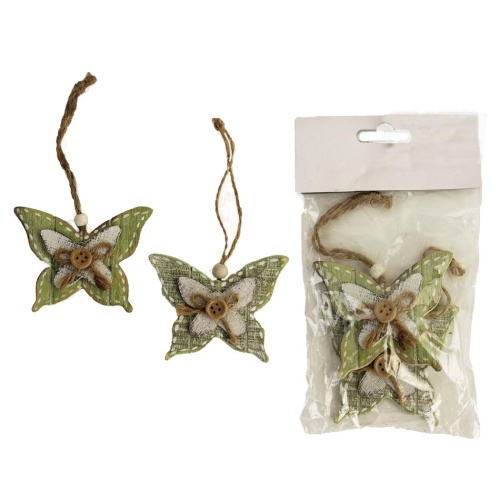 Přízdoby - Ozdoba motýl 2ks dřevo zelená 6cm