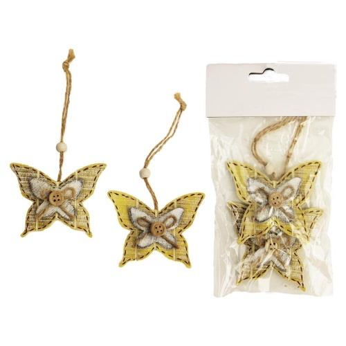 Přízdoby - Ozdoba motýl 2ks dřevo žlutá 6cm