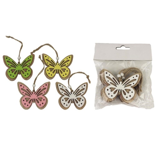 Přízdoby - Ozdoba motýl 4ks dřevo mix 7,5cm