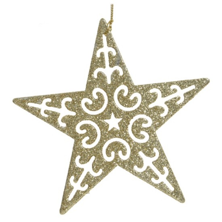 Ozdoba plastová s glitry anděl, hvězda nebo zvonek 10,5-13cm zlatá mix-2