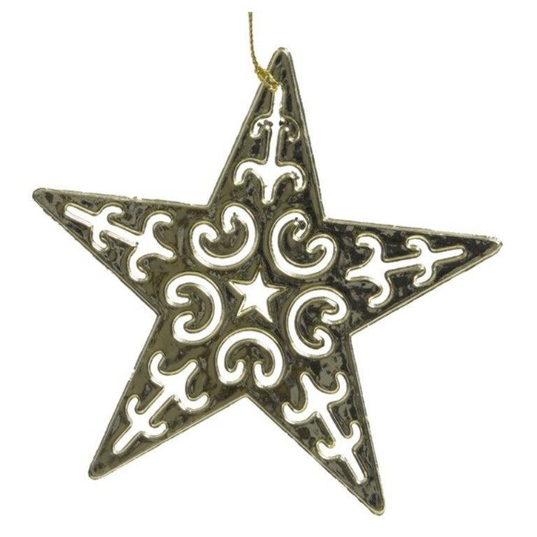 Ozdoba plastová s glitry hvězda, dárek nebo jelen 11-13,5cm zlatá mix-0