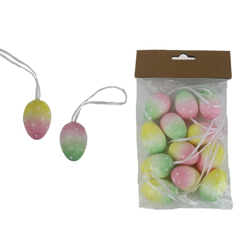 Velikonoční ozdoby - Ozdoba plastové barevné vejce s puntíky 12ks