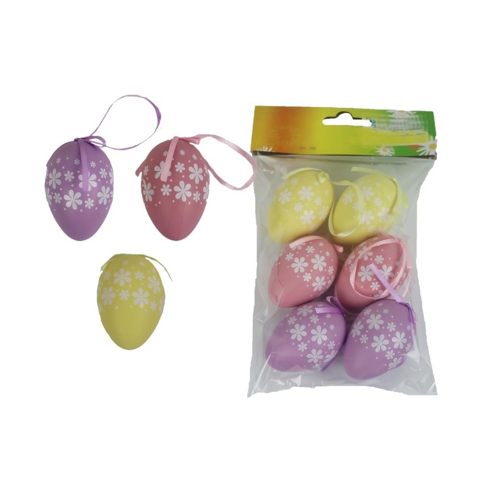 Velikonoce - Ozdoba plastové vejce s květy mix 6ks