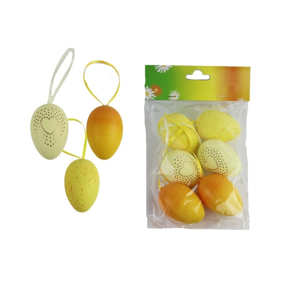 Velikonoce - Ozdoba plastové vejce se srdcem, korpením žluté mix 6ks