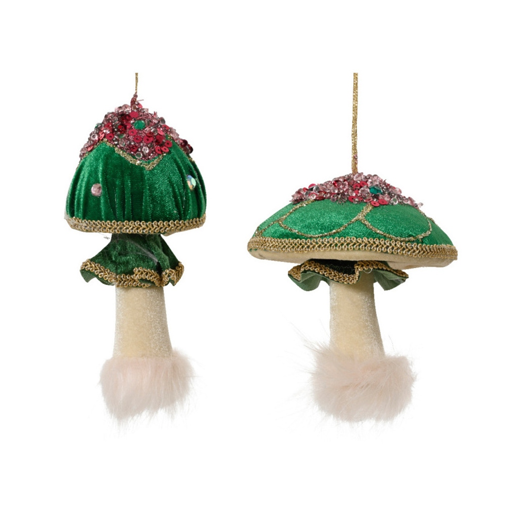 Ozdoba polyesterová houba s kožešinou bílo-zelená mix 12cm
