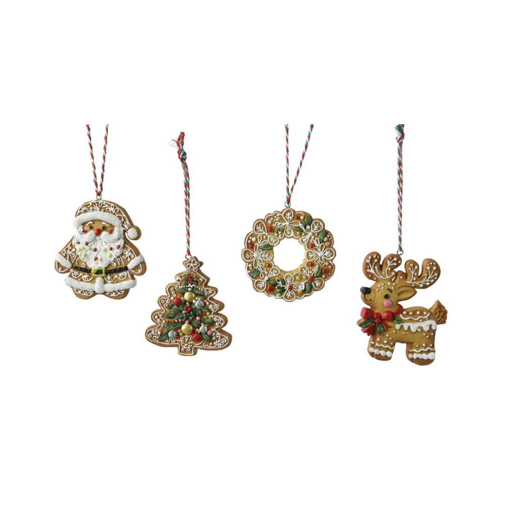 Ozdoba polyresinový perník Santy/soba/stromu/věnce mix 9,5cm