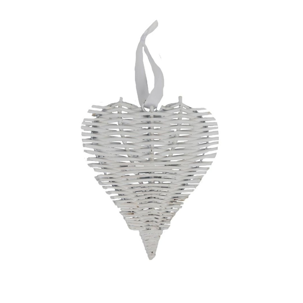 Dřevěné a proutěné dekorace - Ozdoba proutěné srdce bílé 20cm