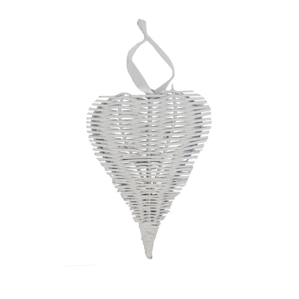 Dřevěné a proutěné dekorace - Ozdoba proutěné srdce bílé 27cm