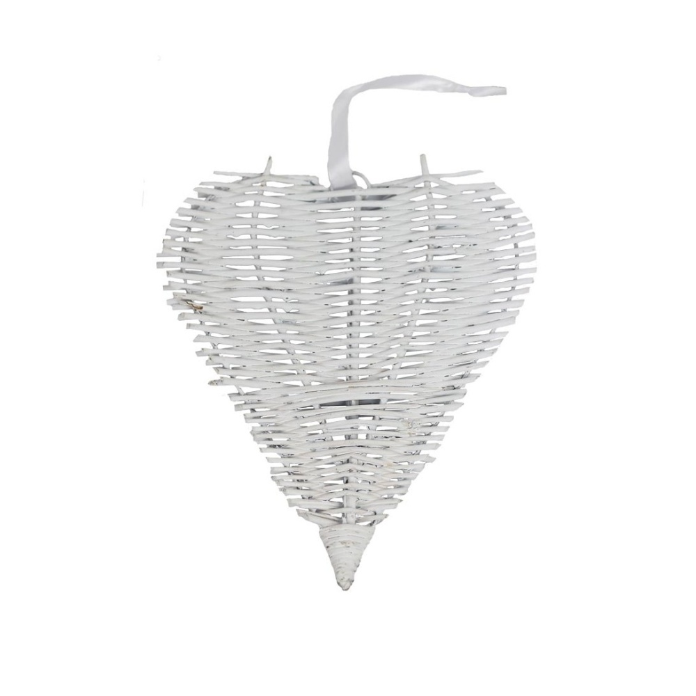 Dřevěné a proutěné dekorace - Ozdoba proutěné srdce bílé 30cm