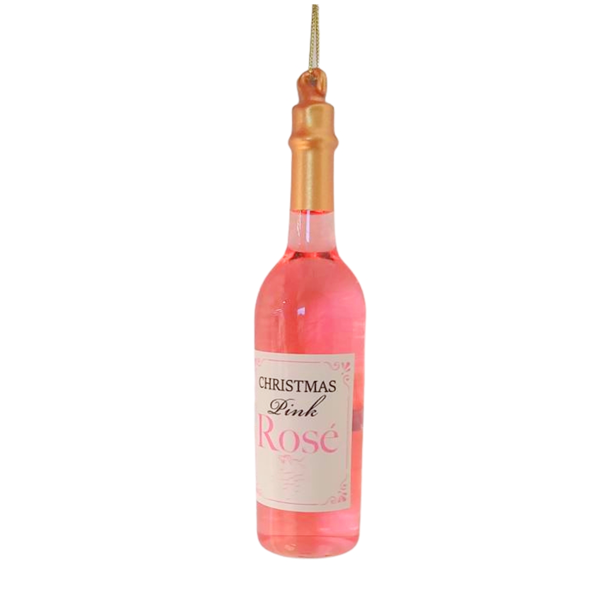 Ozdoba skleněná lahev vína ROSÉ 14cm