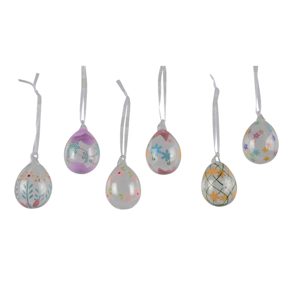 Velikonoce - Ozdoba skleněné vejce s květy mix 6cm