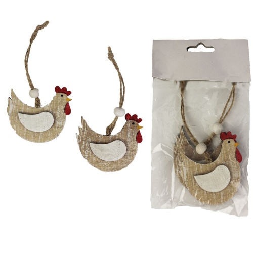 Přízdoby - Ozdoba slepice 2ks dřevo přírodní 5,5cm