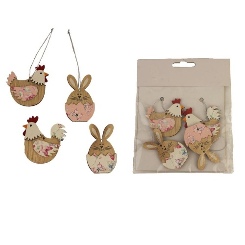 Přízdoby - Ozdoba slepice a zajíc 4ks, 5,5cm