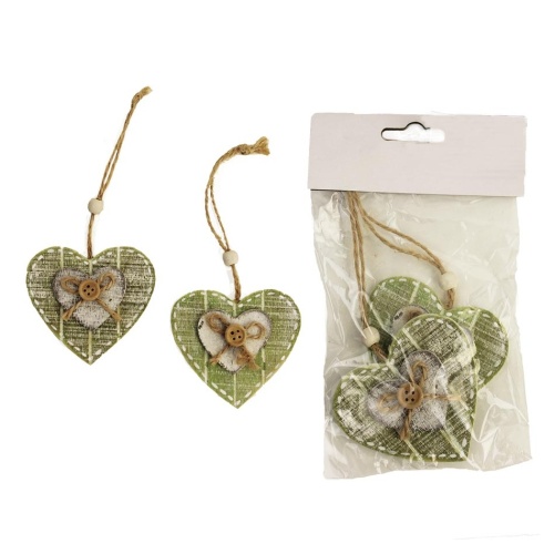 Přízdoby - Ozdoba srdce 2ks dřevo zelená 6,5cm