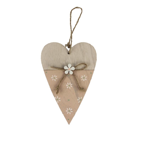 Dřevěné a proutěné dekorace - Ozdoba srdce dekor květy dřevo růžová 15cm