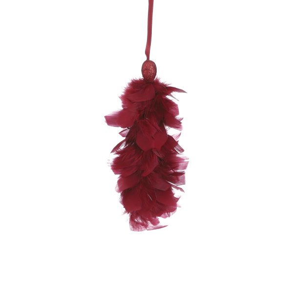 Ozdoba střapec peří, červená 22cm