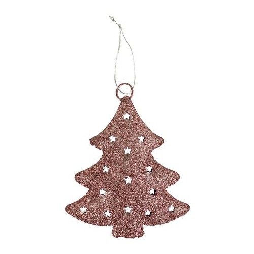 Kovové ozdoby - Ozdoba strom kovový s glitry, děrovaný, 11cm 2ks