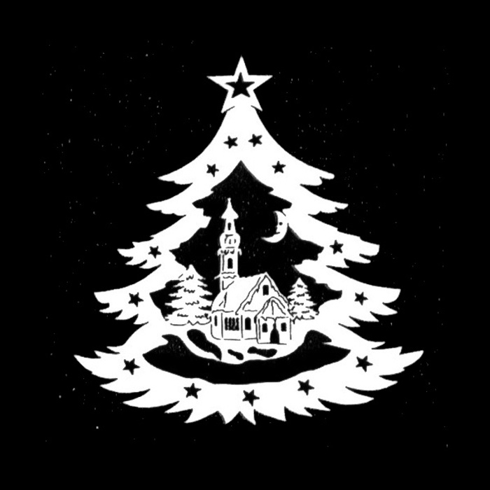 Ozdoba strom s hvězdou a kostel dřevěný 9cm