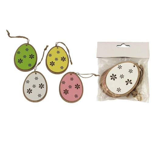 Přízdoby - Ozdoba vejce 4ks dřevo mix 6,5cm