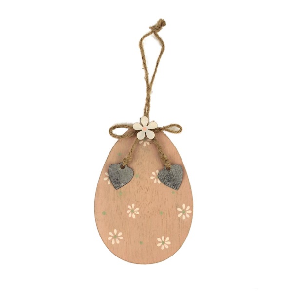 Velikonoce - Ozdoba vejce dekor květy dřevo růžová 11,5cm