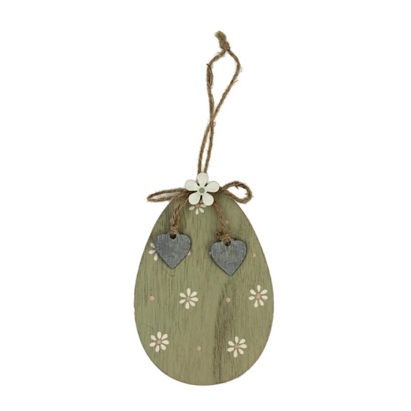 Velikonoce - Ozdoba vejce dekor květy dřevo zelená 11,5cm