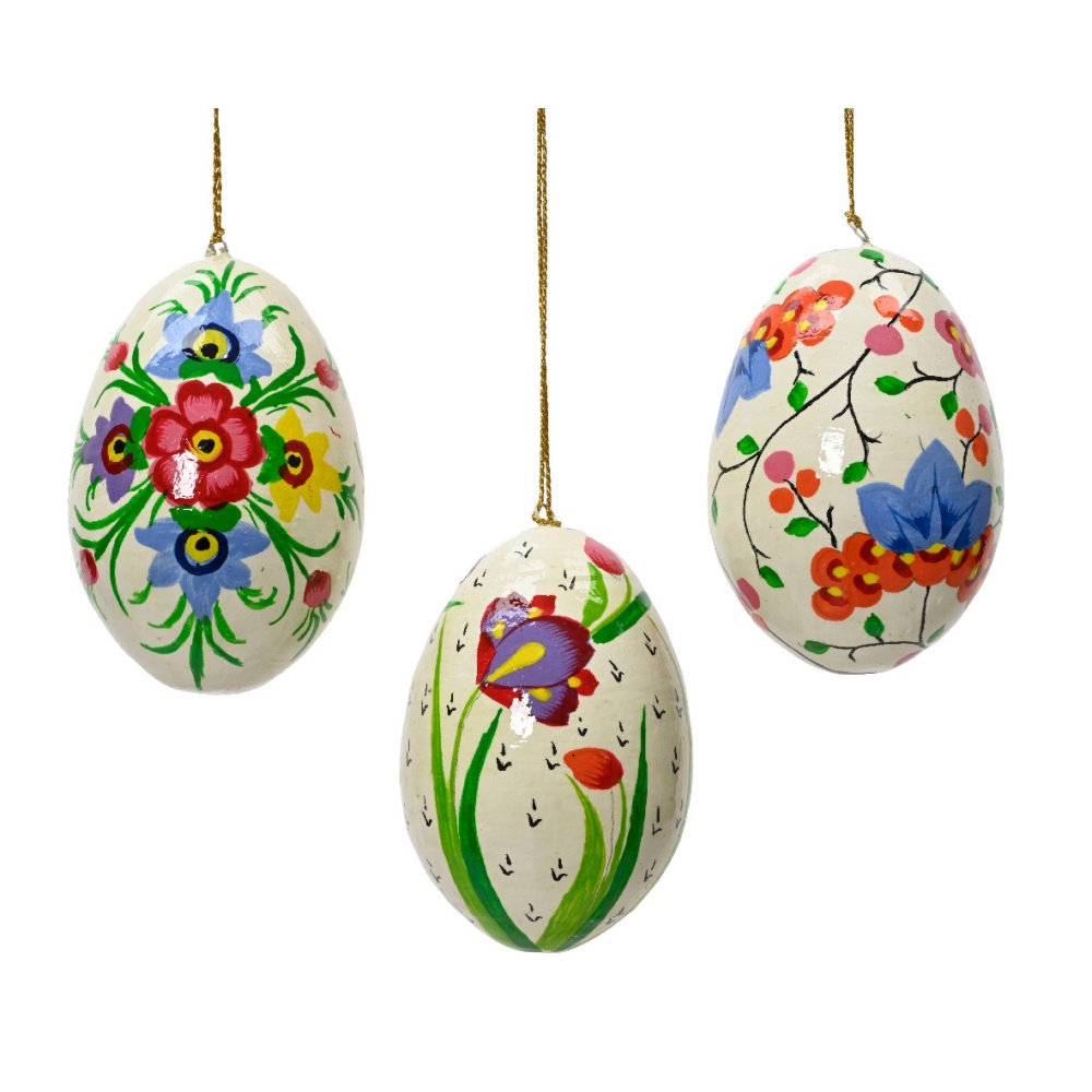 Velikonoce - Ozdoba vejce dřevěné s květy mix 5cm