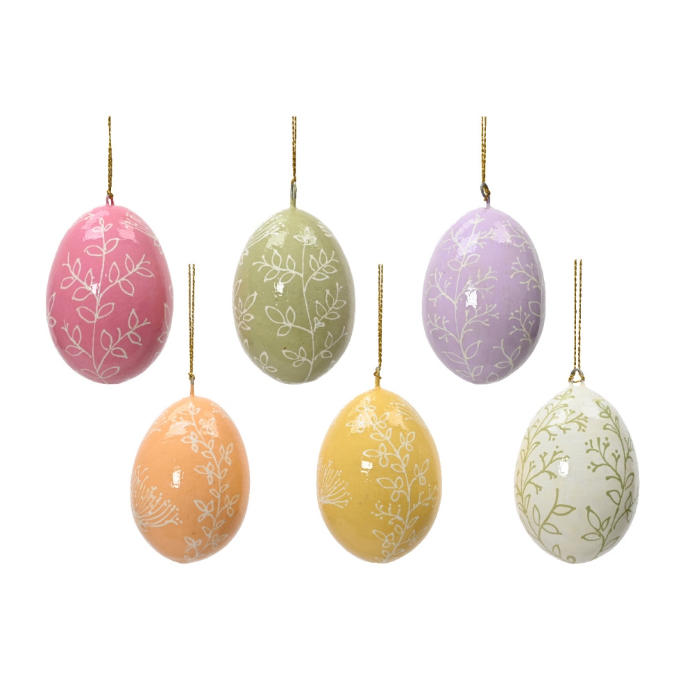 Velikonoce - Ozdoba vejce dřevené s listy mix 5cm