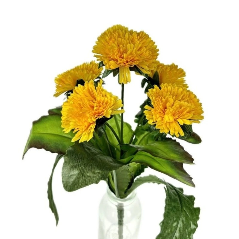 Jarní umělé květiny - Pampeliška řezaná umělá s 5 květy žlutá 24cm