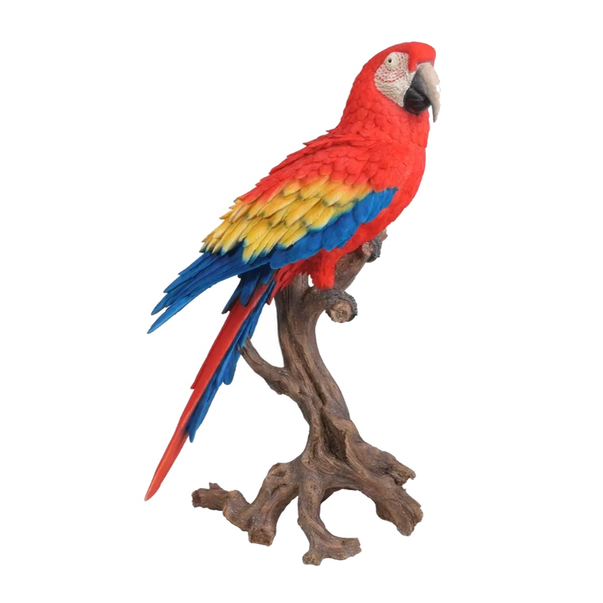 Venkovní zvířátka - Papoušek Ara na větvi polyresinový červený 68cm