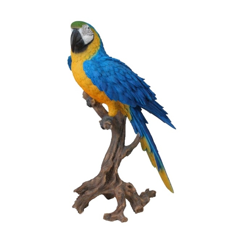 Dekorační figurky zvířat - Papoušek Ara na větvi polyresinový modrý 68cm