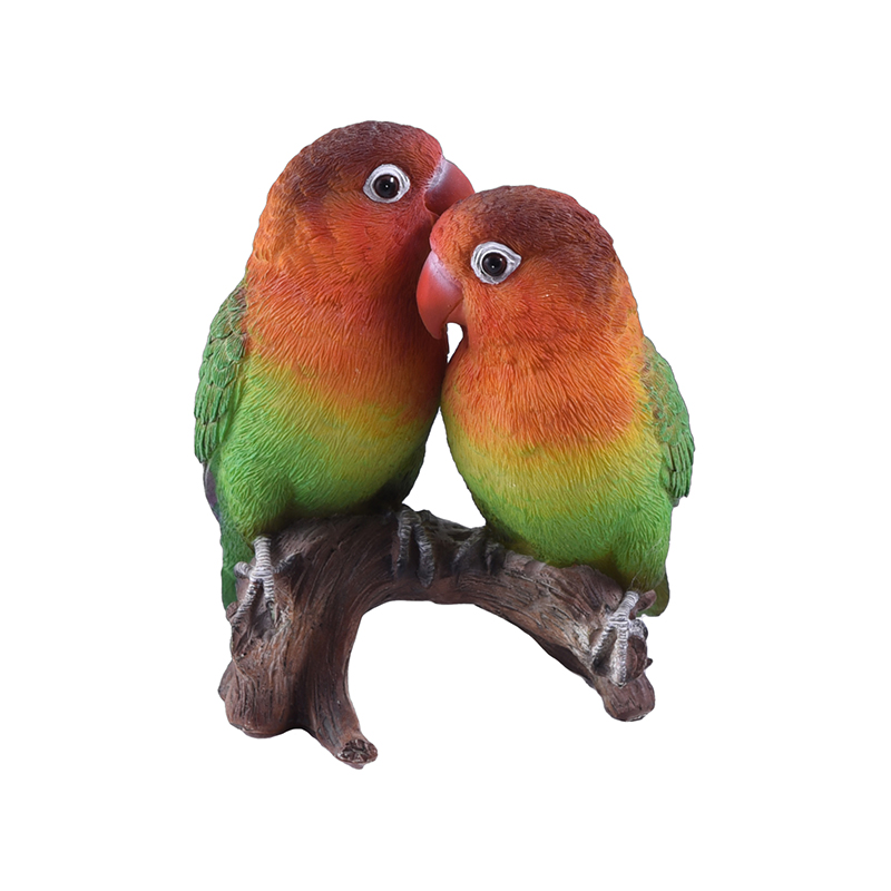 Venkovní zvířátka - Papoušek pár na větvi polyresinový 13cm
