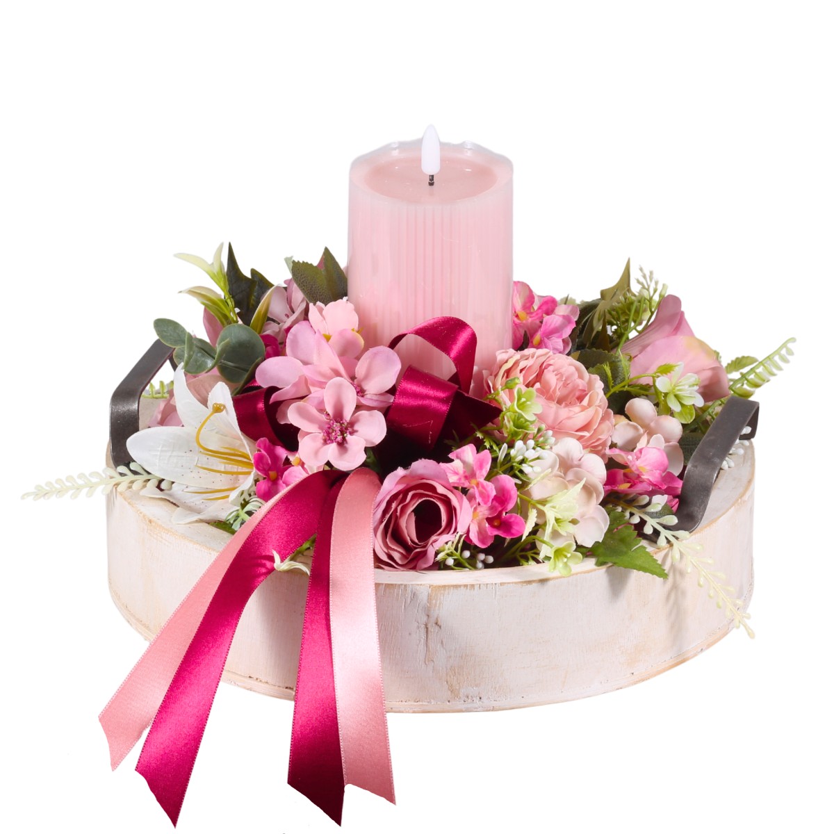 Od našich floristek - Pastelová elegance aranžovaný svícen 30cm
