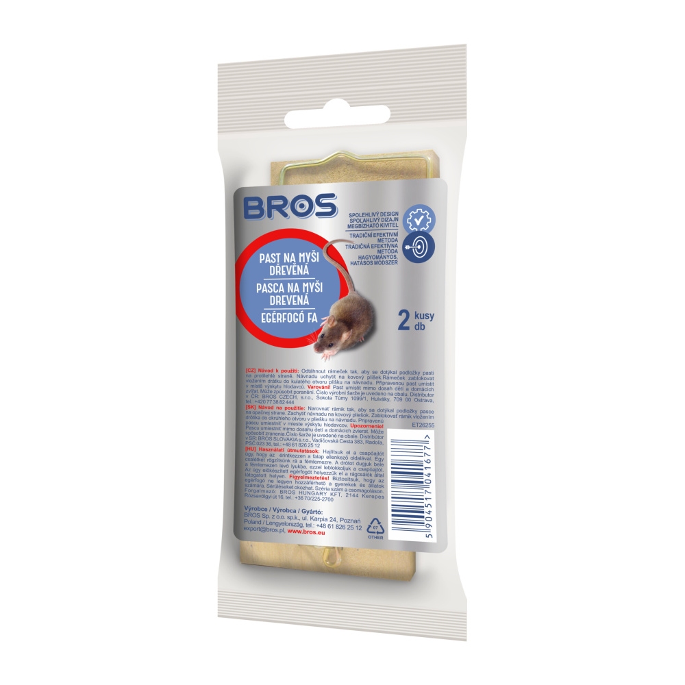 Přípravky a odpuzovače zvířat - Pastička na myši BROS dřevěná malá 2ks